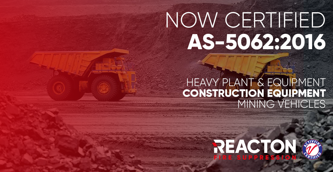 Reacton Gains AS50622016 Vehicle Fire Suppression Certification